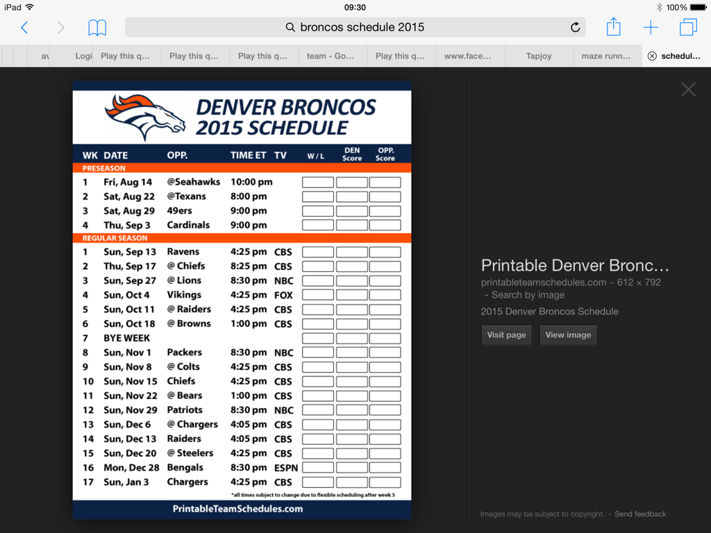 Denver Broncos Printable Schedule 2023 2024